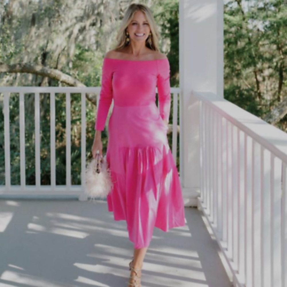 Tuckernuck Hot Pink Off-Shoulder Midi Dress